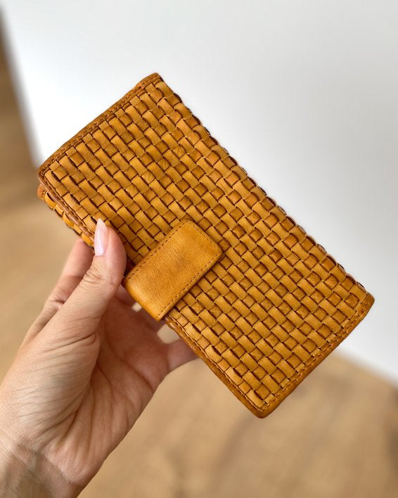 Portafoglio Donna in Vera Pelle intrecciata Premium Vintage (L83) | 15 Tessere, 3 Portafoto, Tasche Banconote, Portamonete con zip