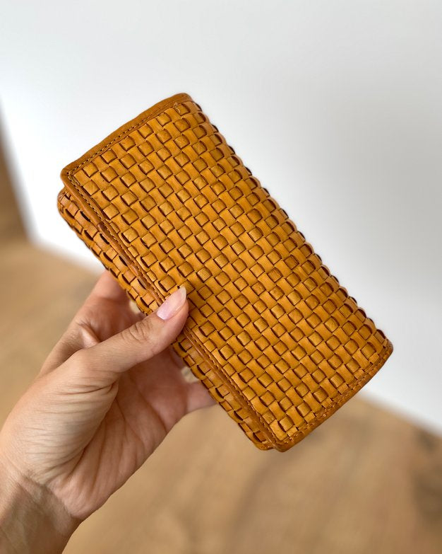 Portafoglio Donna in Vera Pelle intrecciata Premium Vintage (L83) | 15 Tessere, 3 Portafoto, Tasche Banconote, Portamonete con zip