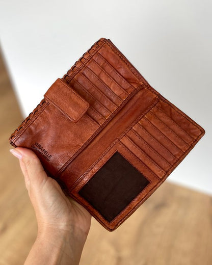 Portafoglio Donna in Vera Pelle intrecciata Premium Vintage 18x9,5cm