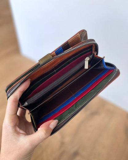 Portafoglio Grande in Vera Pelle intrecciata (P18) | 16 Spazi Tessere, 6 tasche laterali, 1 Portafoto, Tasca banconote, Portamonete con zip