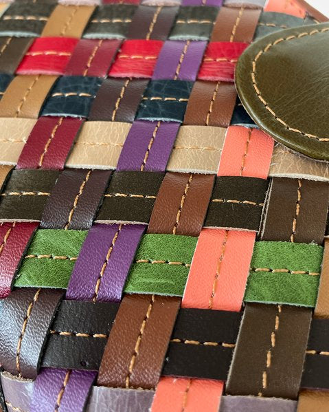 Portafoglio Grande in Vera Pelle intrecciata (P18) | 16 Spazi Tessere, 6 tasche laterali, 1 Portafoto, Tasca banconote, Portamonete con zip