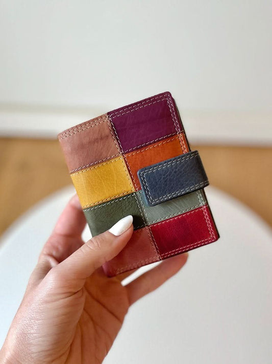 Mini Portafoglio in Vera Pelle (P61) | Portafoto, Portamonete con zip, Doppia Tasca Banconote, Spazi Tessere