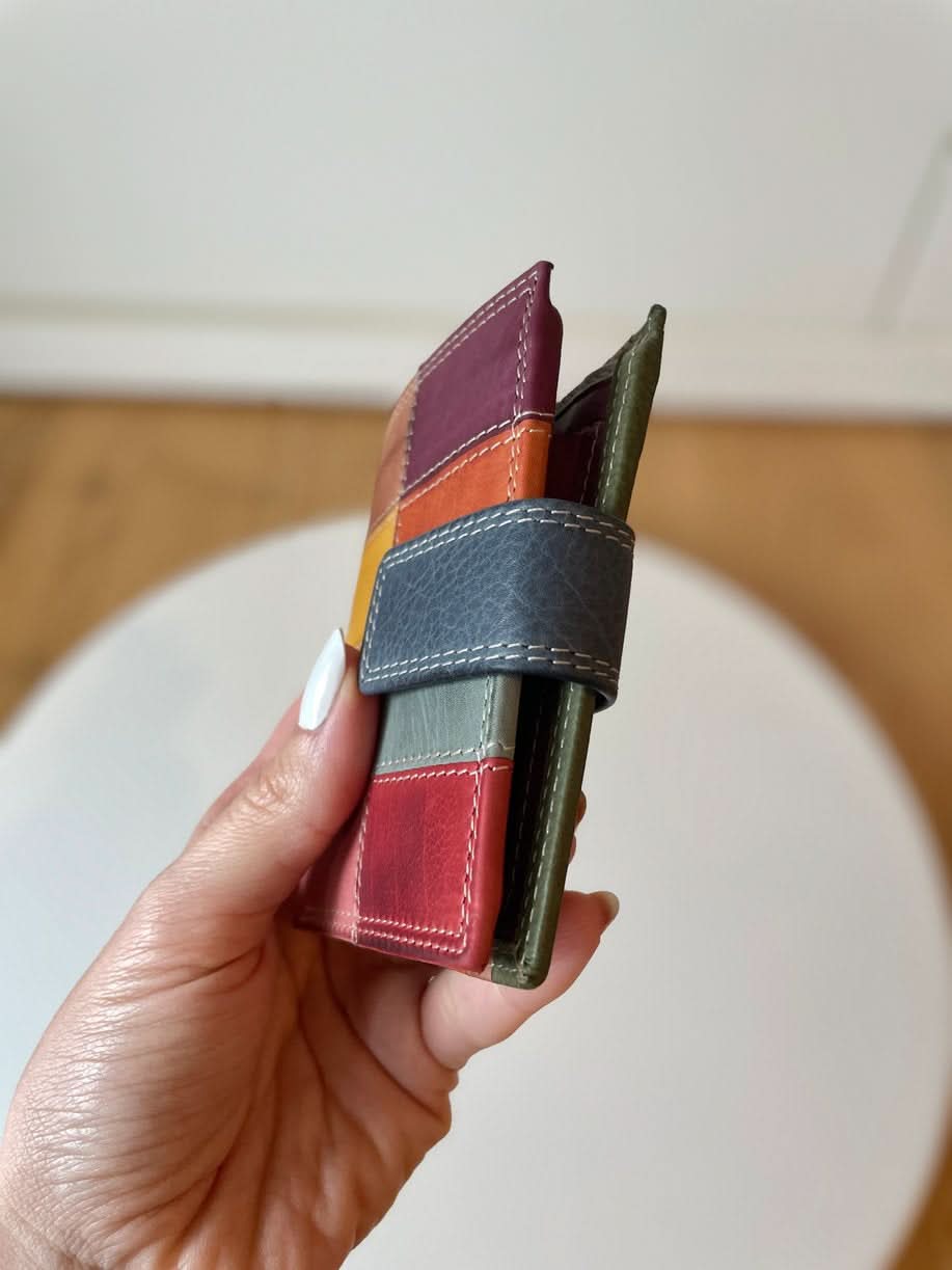 Mini Portafoglio in Vera Pelle | Portafoto, Portamonete con zip, Doppia Tasca Banconote, Spazi Tessere