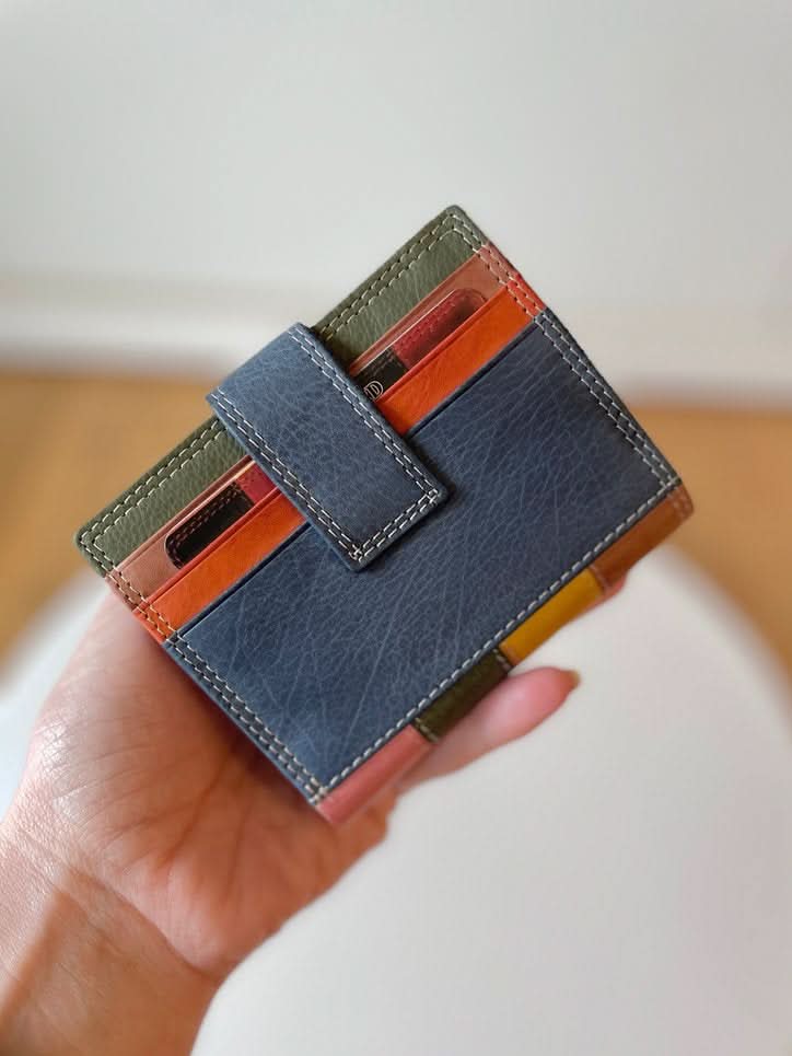 Mini Portafoglio in Vera Pelle | Portafoto, Portamonete con zip, Doppia Tasca Banconote, Spazi Tessere