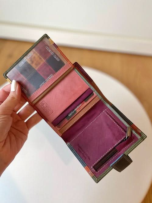 Mini Portafoglio in Vera Pelle | Portafoto, Portamonete con zip, Doppia Tasca Banconote, Spazi Tessere