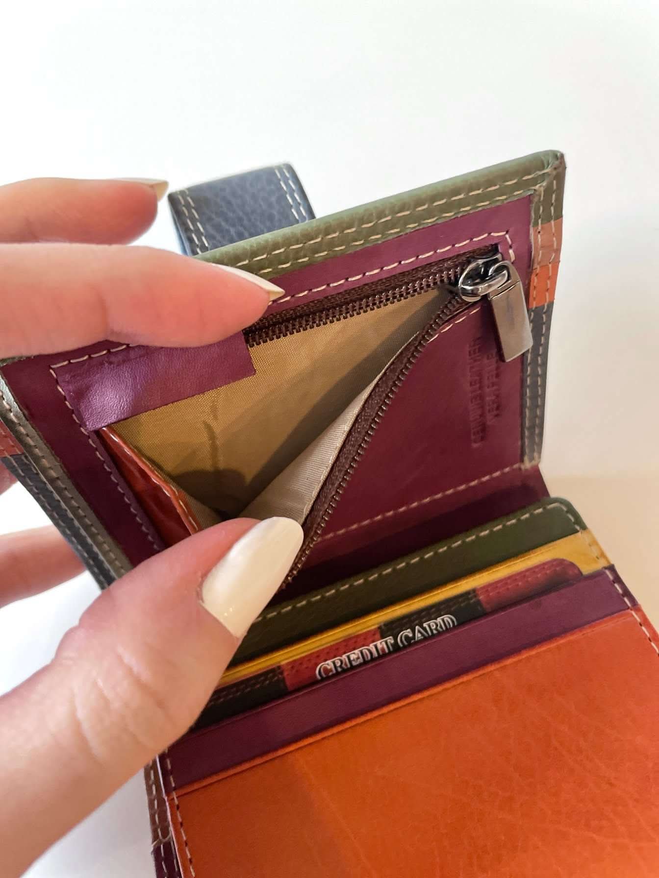 Mini Portafoglio in Vera Pelle | Portafoto, Portamonete con zip, Doppia Tasca Banconote, Spazi Tessere