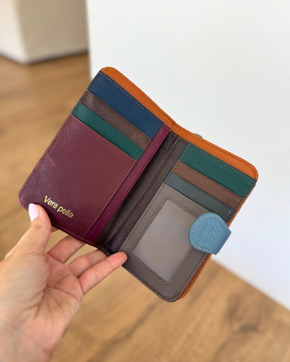Portafoglio Medio/Grande in Vera Pelle (P63) | 20 Spazi Tessere, 2 Portafoto, 2 Tasche banconote, Portamonete con zip