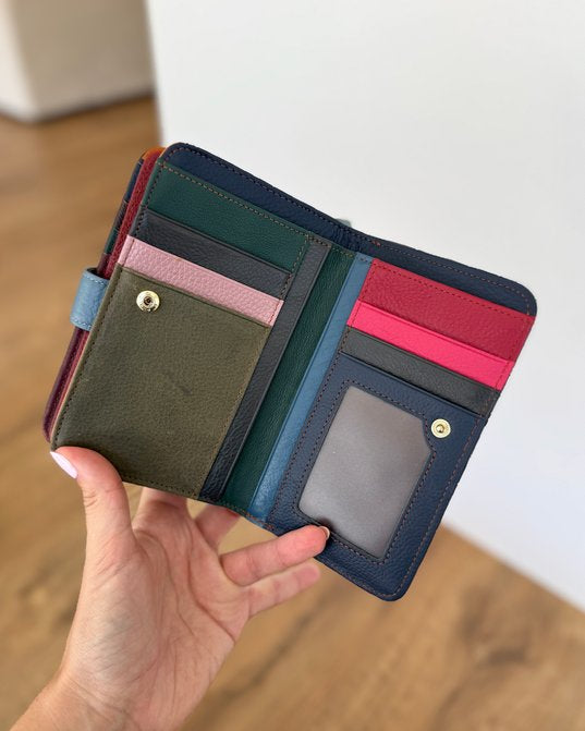 Portafoglio Medio/Grande in Vera Pelle (P63) | 20 Spazi Tessere, 2 Portafoto, 2 Tasche banconote, Portamonete con zip