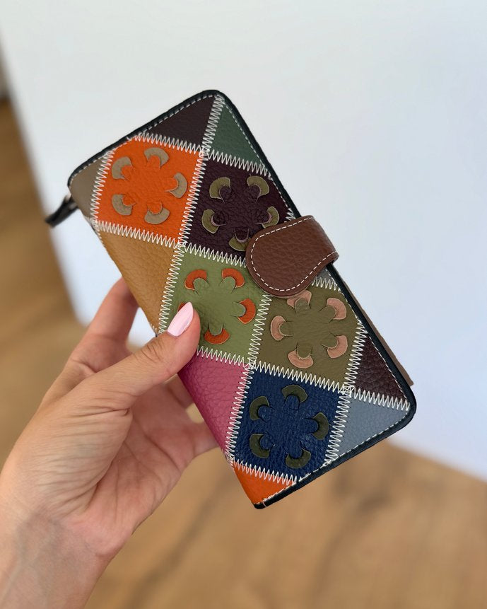 Portafoglio Grande in Vera Pelle | 13 Spazi Tessere, 4 Portafoto, Tasca banconote, Portamonete con zip