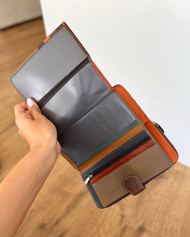 Portafoglio Grande in Vera Pelle | 13 Spazi Tessere, 4 Portafoto, Tasca banconote, Portamonete con zip