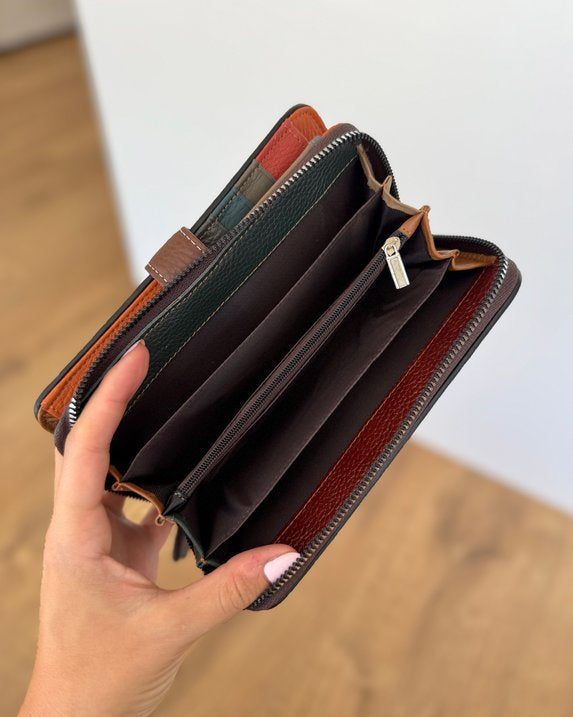 Portafoglio Grande in Vera Pelle | 13 Spazi Tessere, 4 Portafoto, Tasca banconote, Portamonete con zip