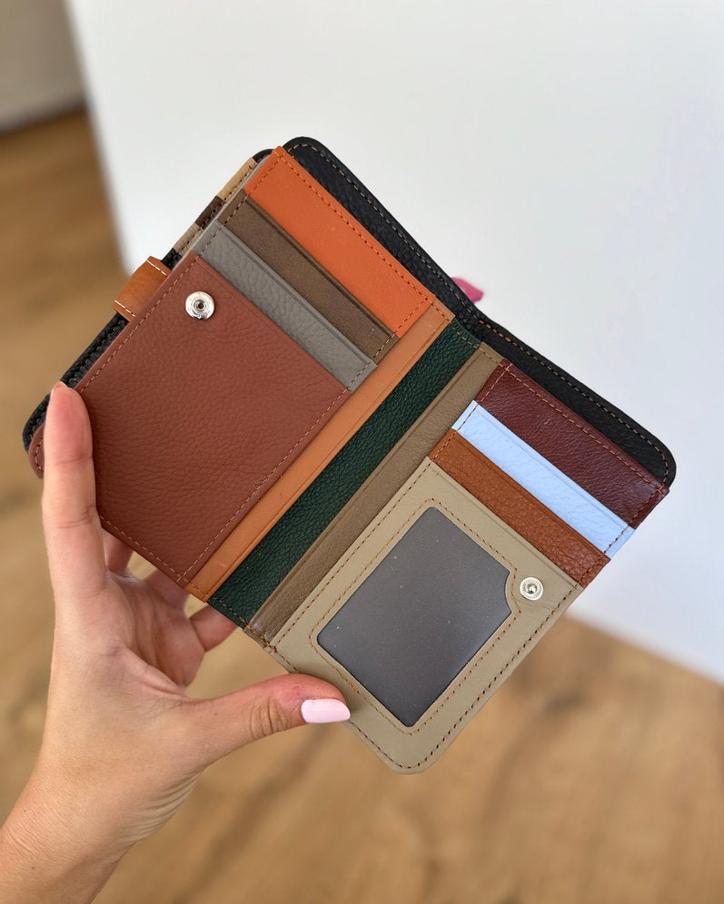 Portafoglio Medio/Grande in Vera Pelle (P02) | 20 Spazi Tessere, 2 Portafoto, 2 Tasche banconote, Portamonete con zip