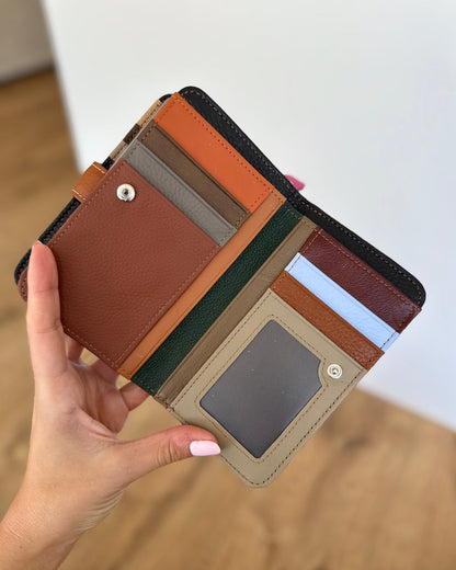 Portafoglio Medio/Grande in Vera Pelle (P02) | 20 Spazi Tessere, 2 Portafoto, 2 Tasche banconote, Portamonete con zip