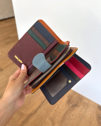 Portafoglio Medio/Grande in Vera Pelle (P63) | 20 Spazi Tessere, 2 Portafoto, 2 Tasche banconote, Portamonete con zip