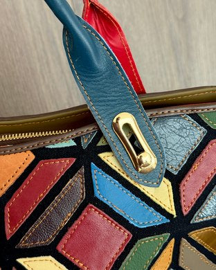 Borsa Mosaico Aurora - 39x23x16cm - Vera pelle | Lavorazione Artigianale | Con Tracolla