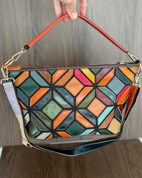 Borsa Mosaico Luce - 36x20x13cm - Vera pelle | Lavorazione Artigianale | Con Tracolla
