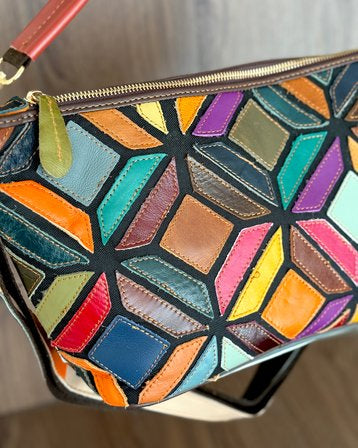 Borsa Mosaico Luce - 36x20x13cm - Vera pelle | Lavorazione Artigianale | Con Tracolla