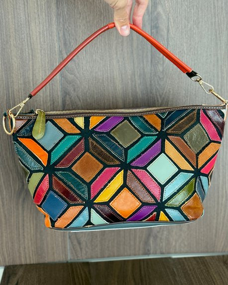 Borsa Mosaico Luce - 36x20x13cm - Vera pelle | Lavorazione Artigianale | Con Tracolla