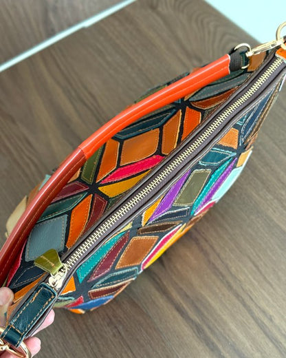 Borsa Mosaico Luce - 36x20x13cm - Vera pelle | Lavorazione Artigianale | Con Tracolla