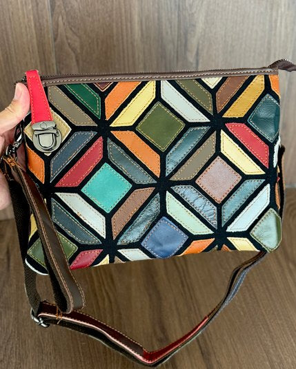 Pochette Mosaico Vita - 28x11cm - Vera pelle | Lavorazione Artigianale | Con Tracolla