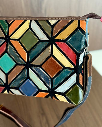 Pochette Mosaico Vita - 28x11cm - Vera pelle | Lavorazione Artigianale | Con Tracolla