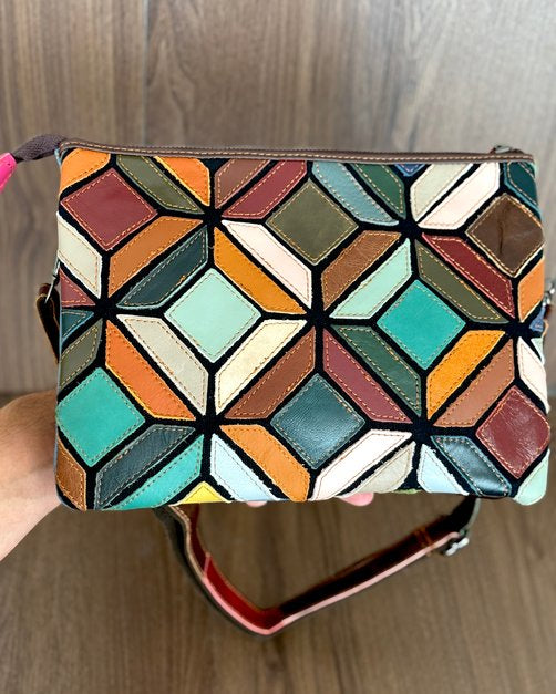 Pochette Mosaico Vita - 28x11cm - Vera pelle | Lavorazione Artigianale | Con Tracolla