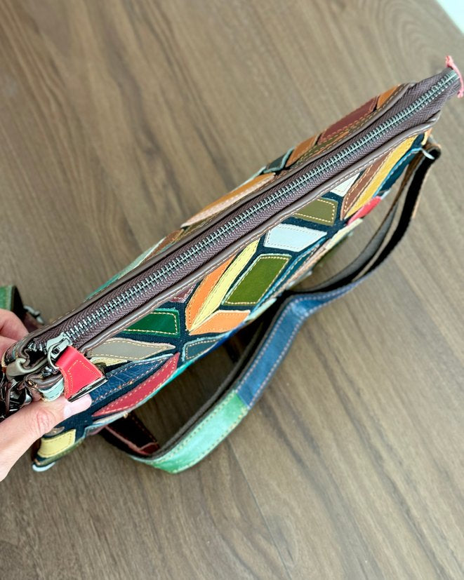 Pochette Mosaico Vita - 28x11cm - Vera pelle | Lavorazione Artigianale | Con Tracolla