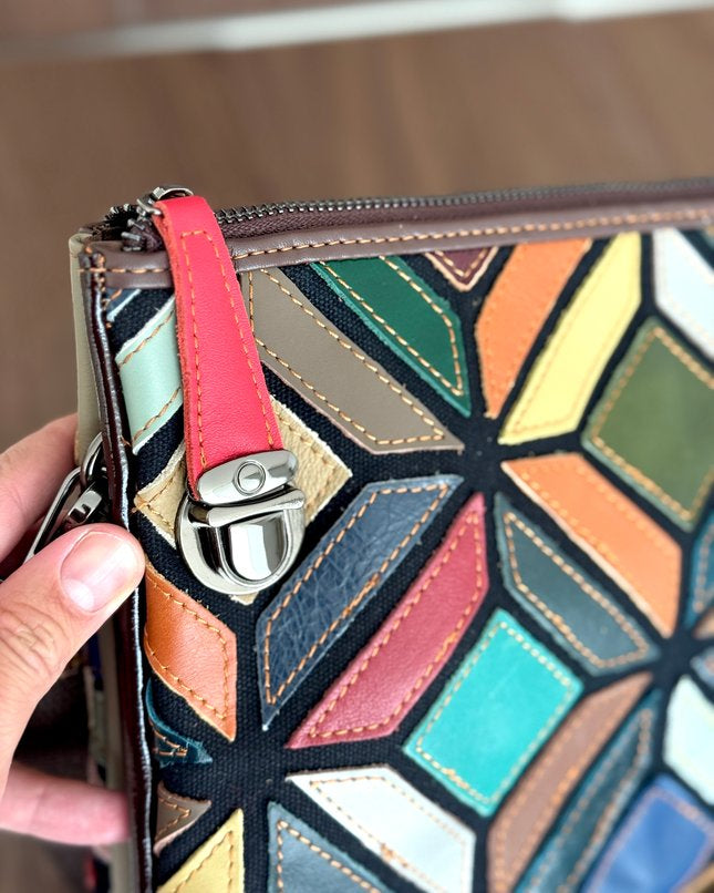 Pochette Mosaico Vita - 28x11cm - Vera pelle | Lavorazione Artigianale | Con Tracolla