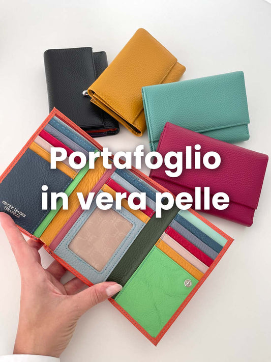 Portafoglio Medio in Vera Pelle (M89_3) | Portafoto, Portamonete con zip, Doppia Tasca Banconote, Spazi Tessere