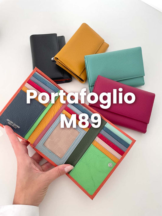 Portafoglio Medio in Vera Pelle (M89_2) | Portafoto, Portamonete con zip, Doppia Tasca Banconote, Spazi Tessere