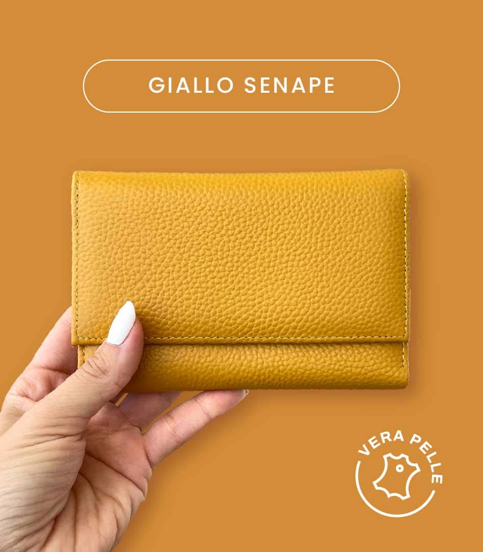 Portafoglio Medio in Vera Pelle (M89) | Portafoto, Portamonete con zip, Doppia Tasca Banconote, Spazi Tessere