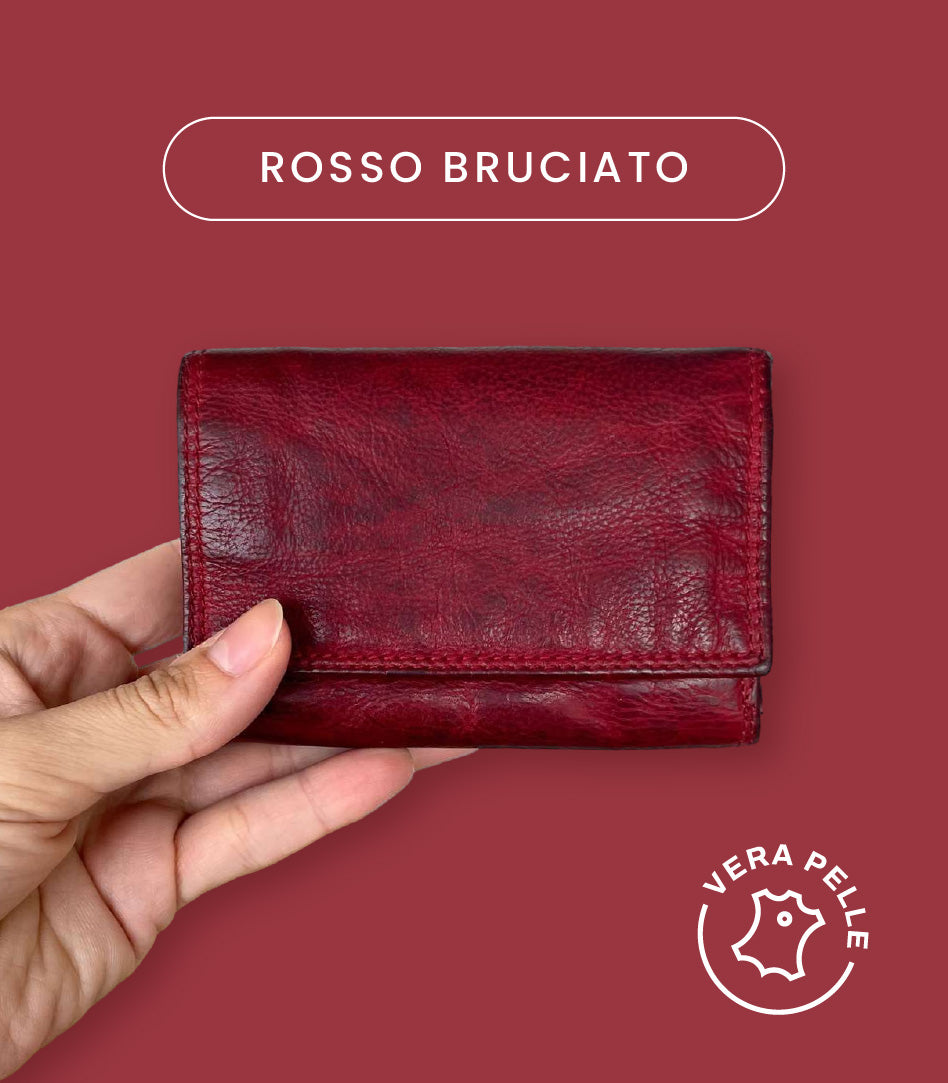 Mini Portafoglio in Vera Pelle Vintage (L36) | 9 Tessere, Portafoto, Tasca Banconote, Portamonete con zip