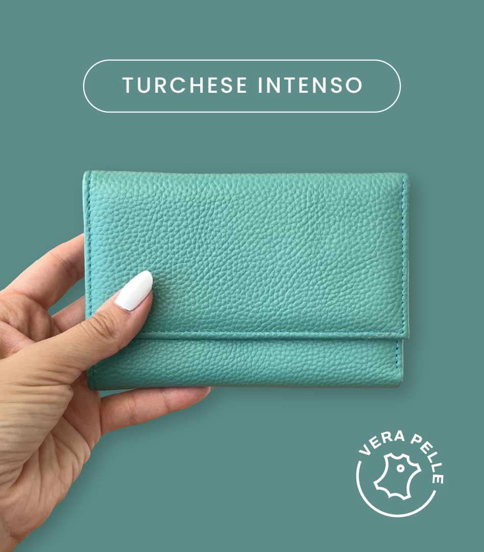 Portafoglio Medio in Vera Pelle (M89) | Portafoto, Portamonete con zip, Doppia Tasca Banconote, Spazi Tessere