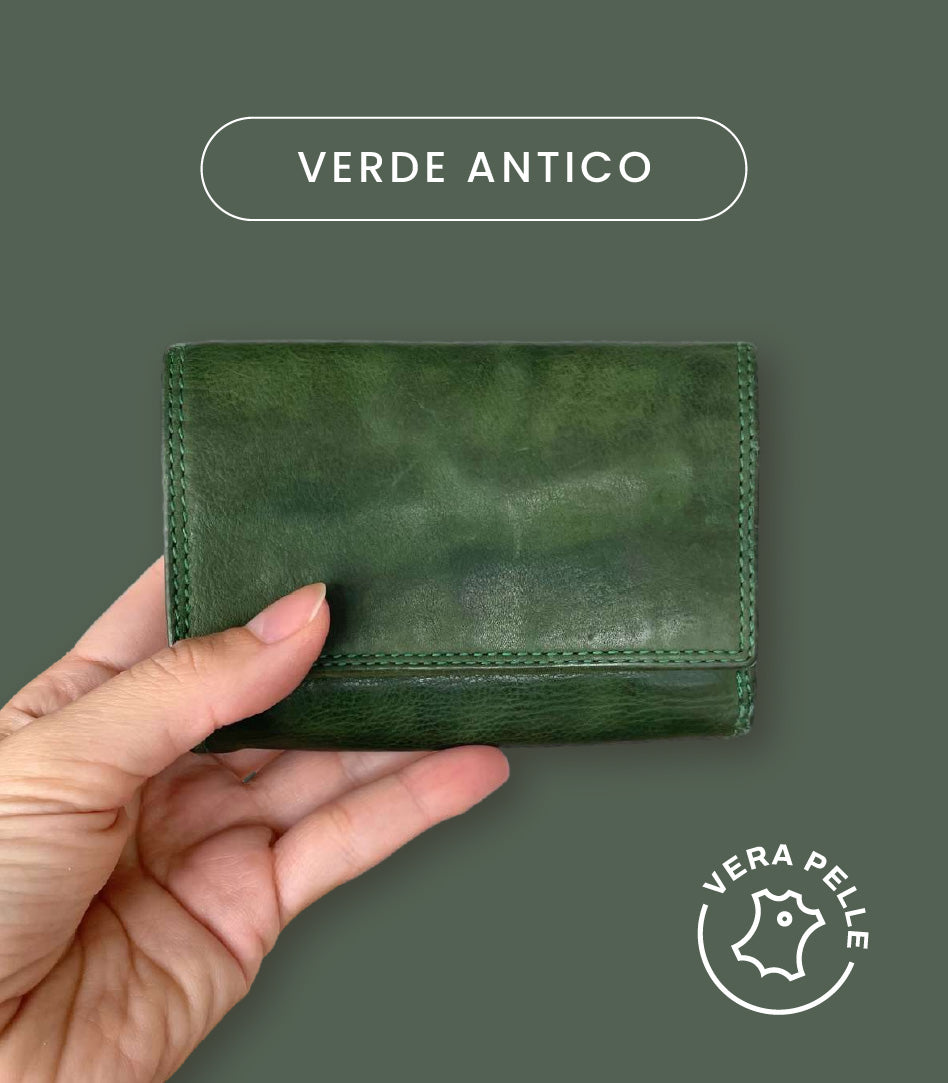 Mini Portafoglio in Vera Pelle Vintage (L36) | 9 Tessere, Portafoto, Tasca Banconote, Portamonete con zip