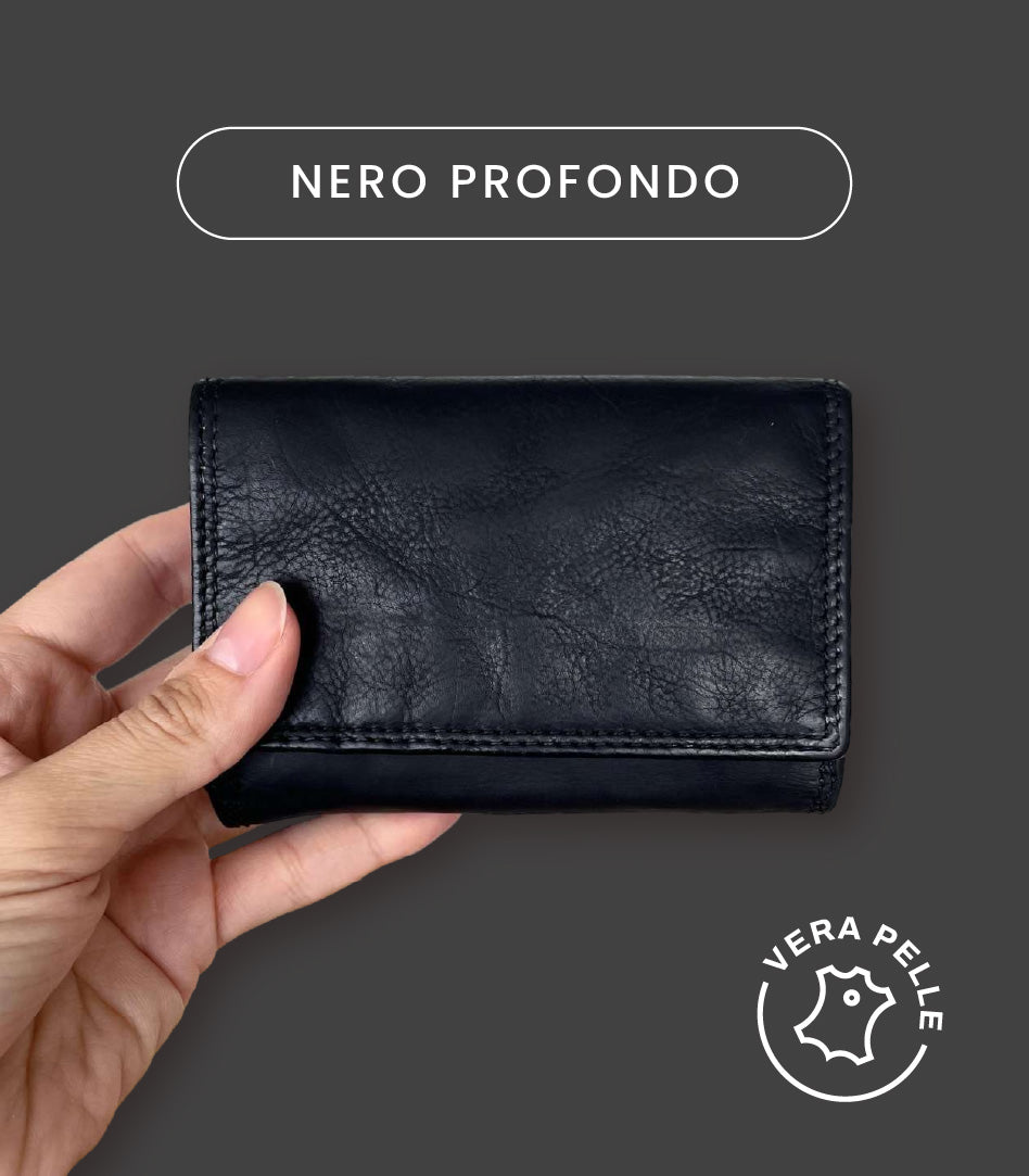 Mini Portafoglio in Vera Pelle Vintage (L36) | 9 Tessere, Portafoto, Tasca Banconote, Portamonete con zip