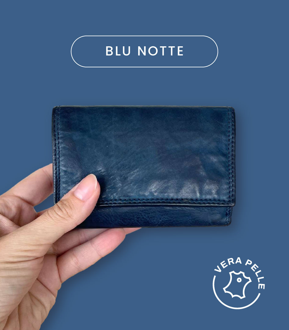 Mini Portafoglio in Vera Pelle Vintage (L36) | 9 Tessere, Portafoto, Tasca Banconote, Portamonete con zip