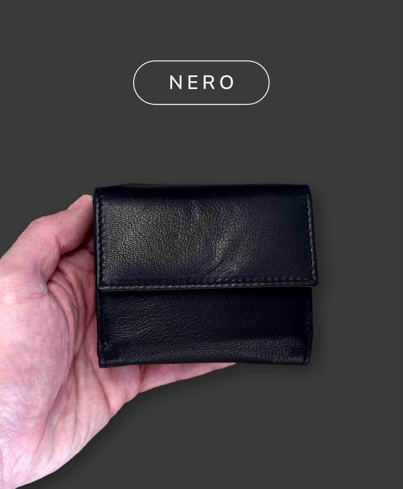 Mini Portafoglio in Vera Pelle | Doppia Tasca Banconote, Spazi Tessere, Portamonete