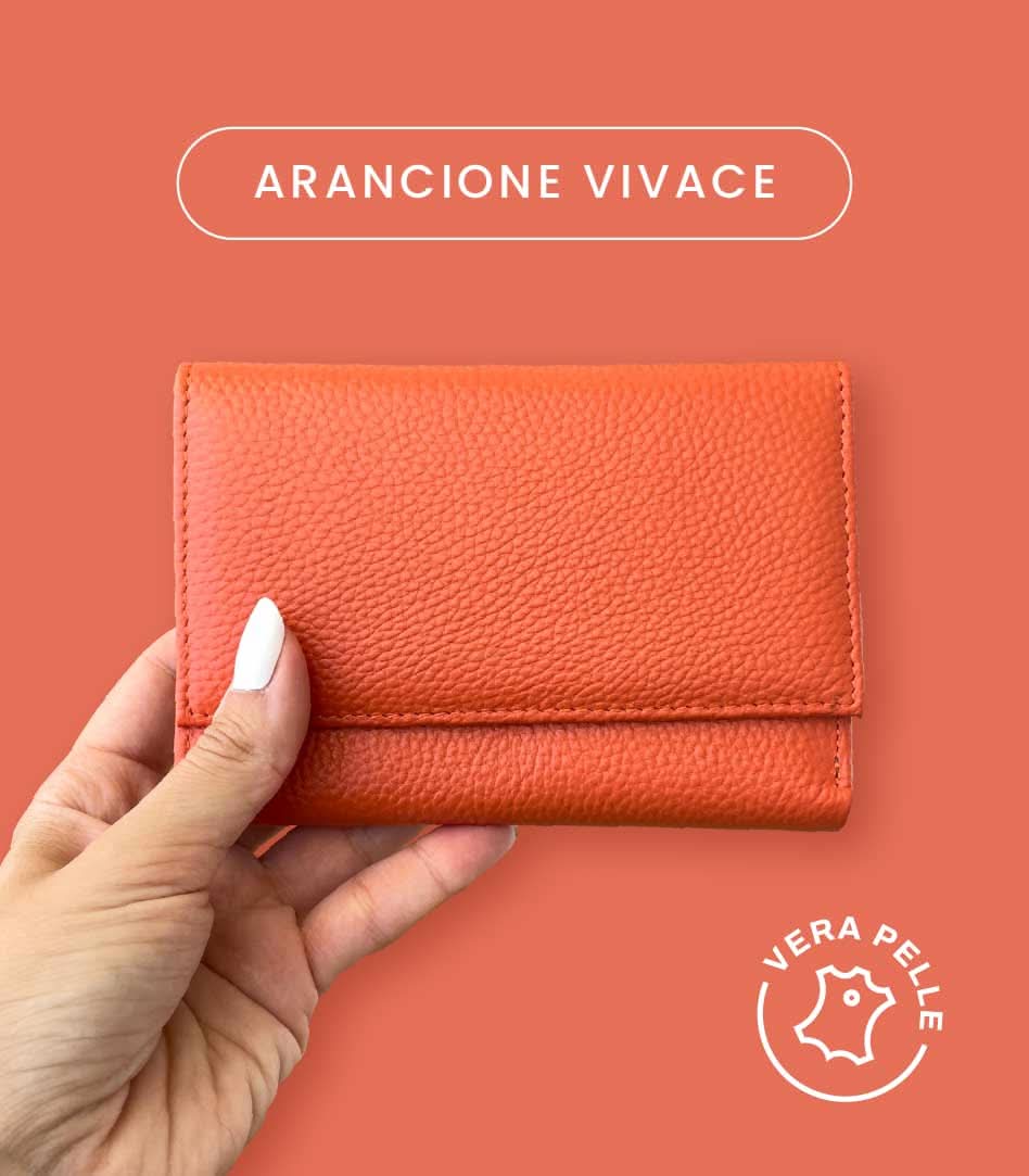 Portafoglio Medio in Vera Pelle (M89) | Portafoto, Portamonete con zip, Doppia Tasca Banconote, Spazi Tessere