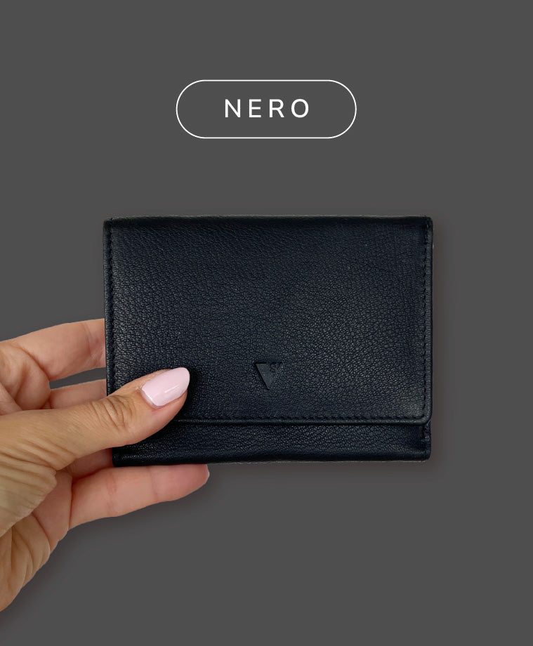 Mini Portafoglio Donna in Vera Pelle (M81) | 11 Tessere, Tasca Banconote, Portamonete con zip