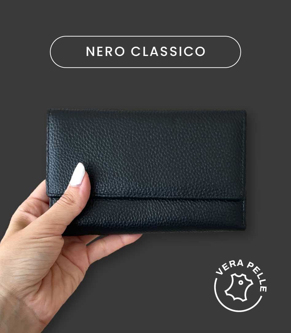 Portafoglio Medio/Grande in Vera Pelle  | Spazi Tessere, 2 Portafoto, Doppia Tasca Banconote, Portamonete