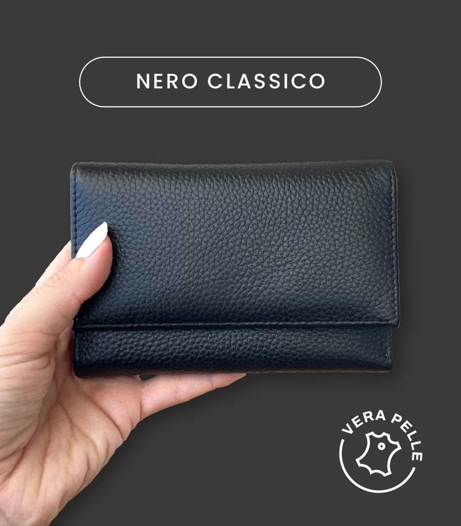 Portafoglio Medio in Vera Pelle (M89) | Portafoto, Portamonete con zip, Doppia Tasca Banconote, Spazi Tessere