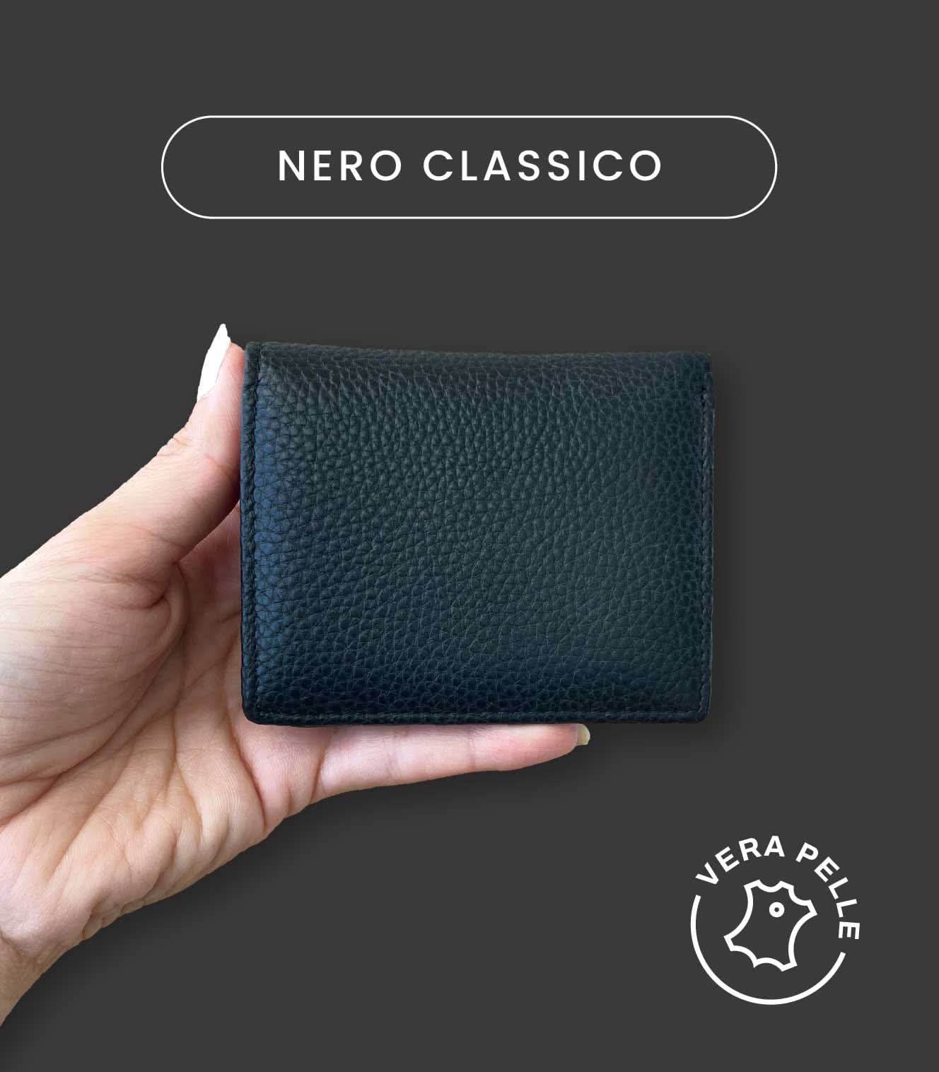 Mini Portafoglio in Vera Pelle | Spazi Tessere, 3 Portafoto, Doppia tasca banconote, Portamonete