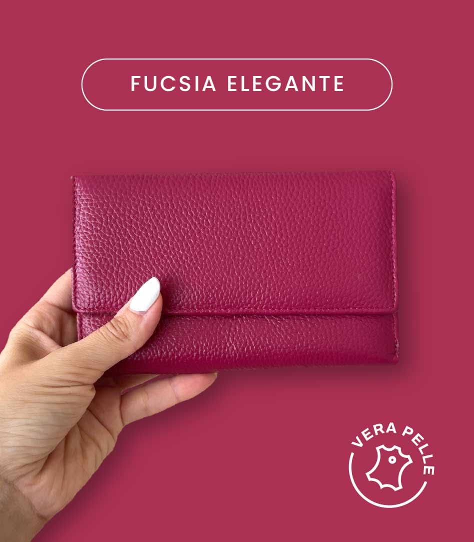 Portafoglio Medio/Grande in Vera Pelle  | Spazi Tessere, 2 Portafoto, Doppia Tasca Banconote, Portamonete