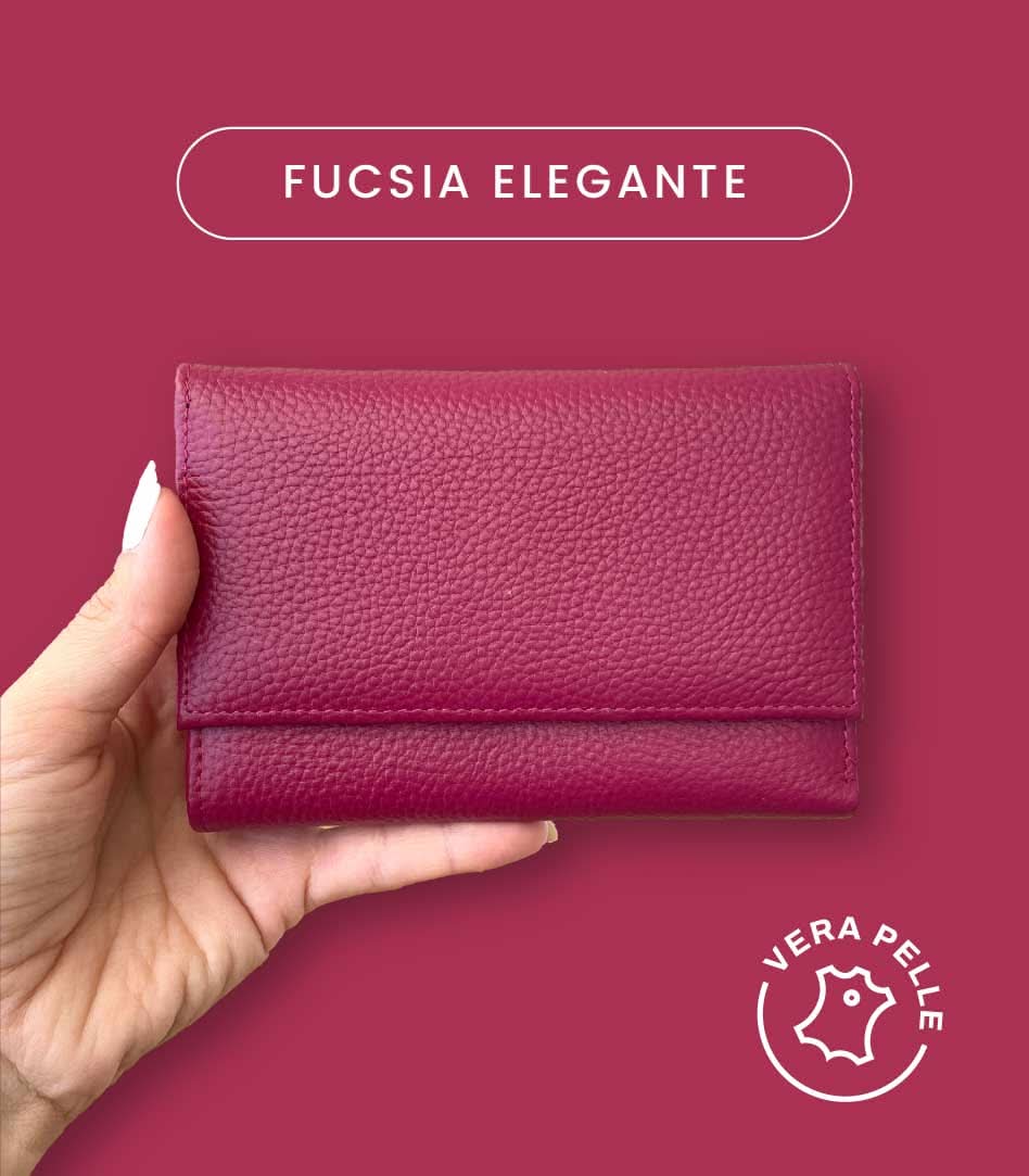 Portafoglio Medio in Vera Pelle (M89) | Portafoto, Portamonete con zip, Doppia Tasca Banconote, Spazi Tessere