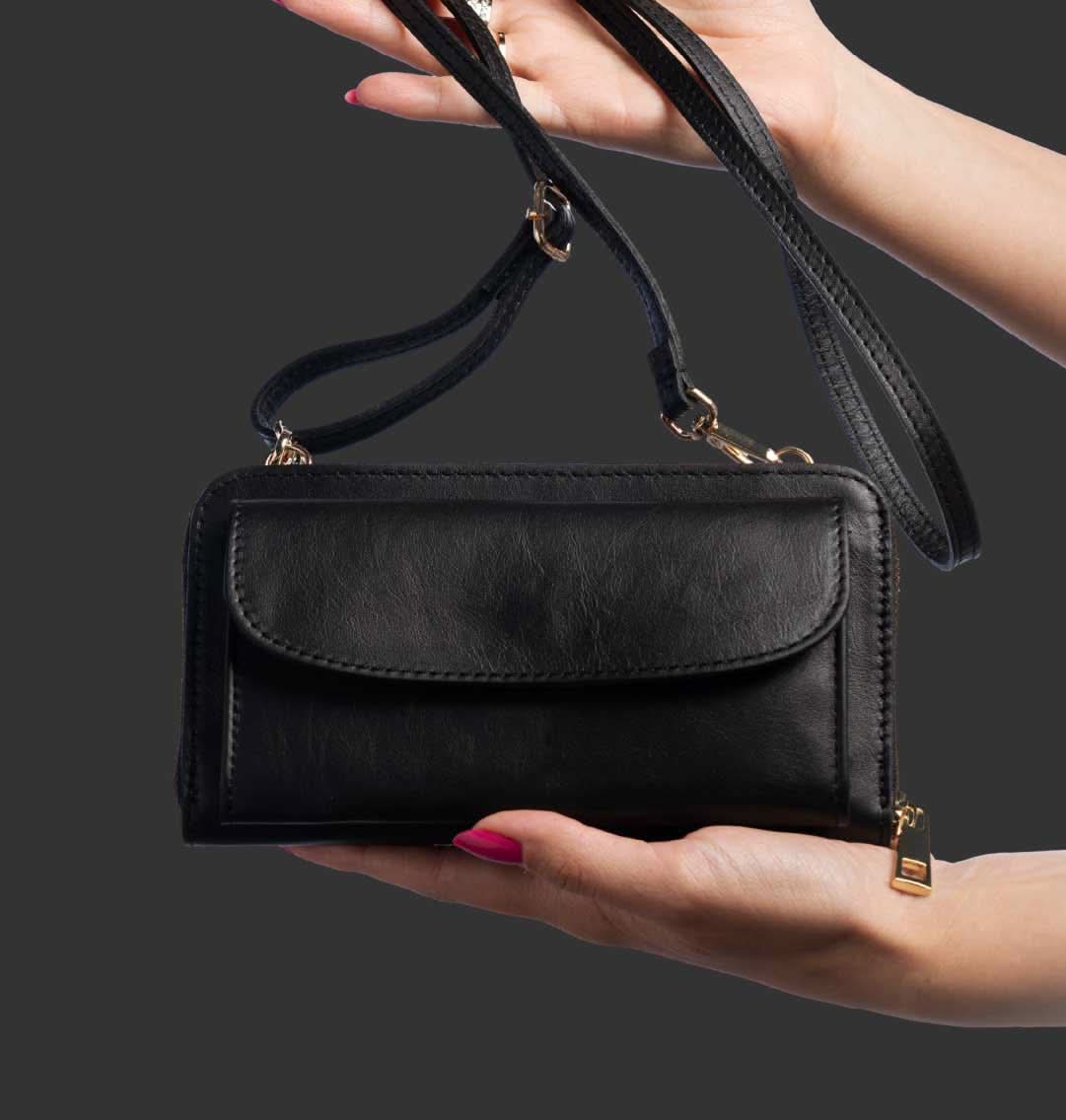 Mini Travel Bag Donna in Vera Pelle | Con Tracolla, Interno a Portafoglio, Porta Cellulare