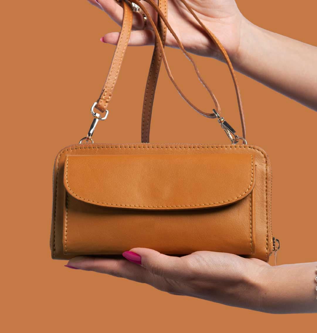 Mini Travel Bag Donna in Vera Pelle | Con Tracolla, Interno a Portafoglio, Porta Cellulare