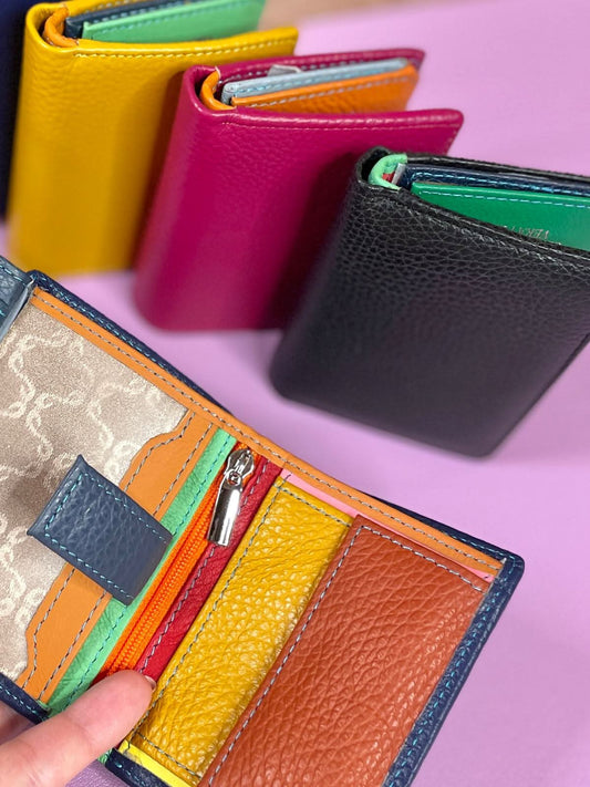 OFFERTA x 2 - M93 | Mini Portafoglio Donna in Vera Pelle 10×8cm | 7 Tessere (3 portafoto), Doppia tasca banconote, Portamonete.