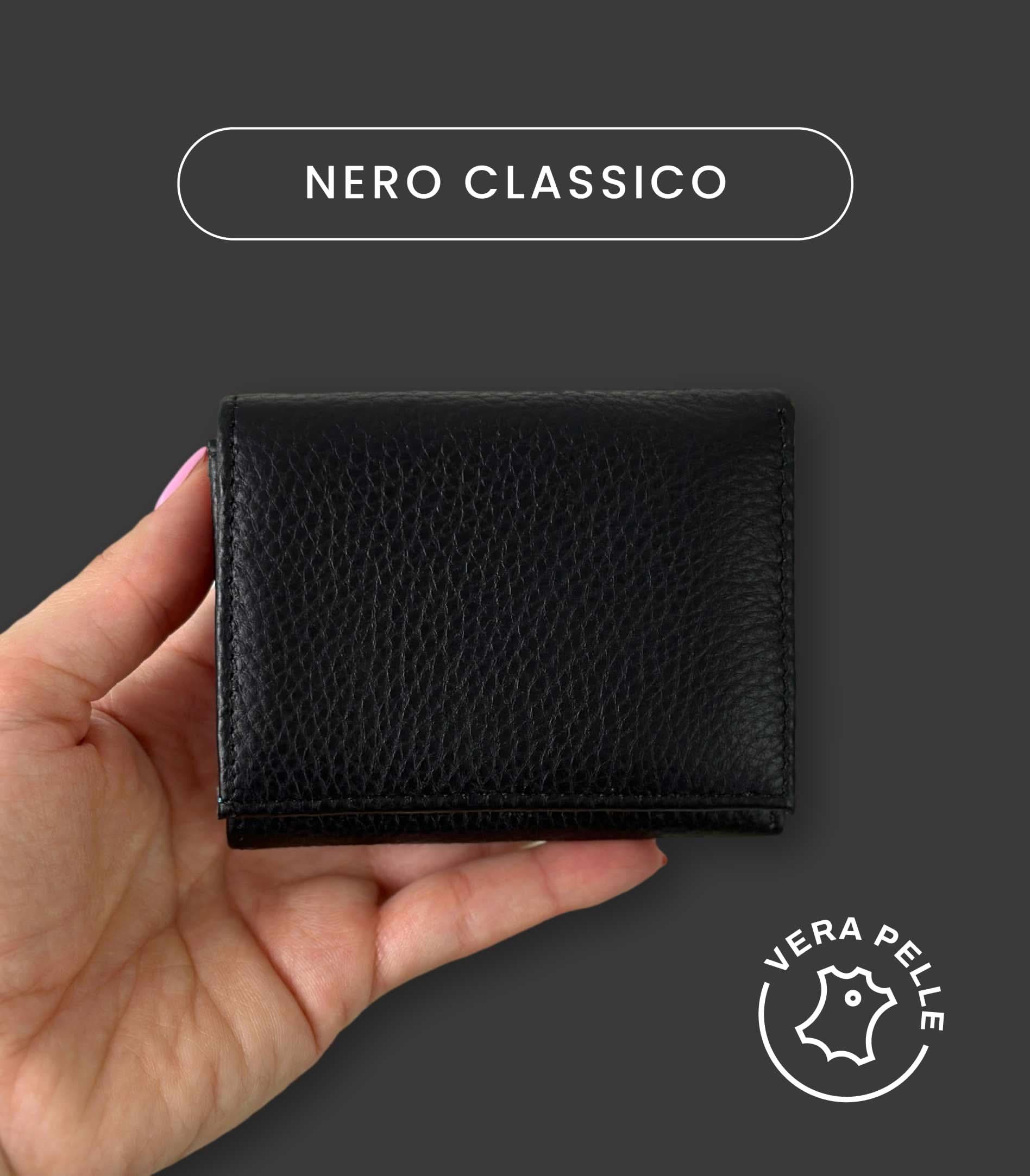 Mini Portafoglio in Vera Pelle | Portafoto, Portamonete, Spazi Tessere, Tasca Banconote